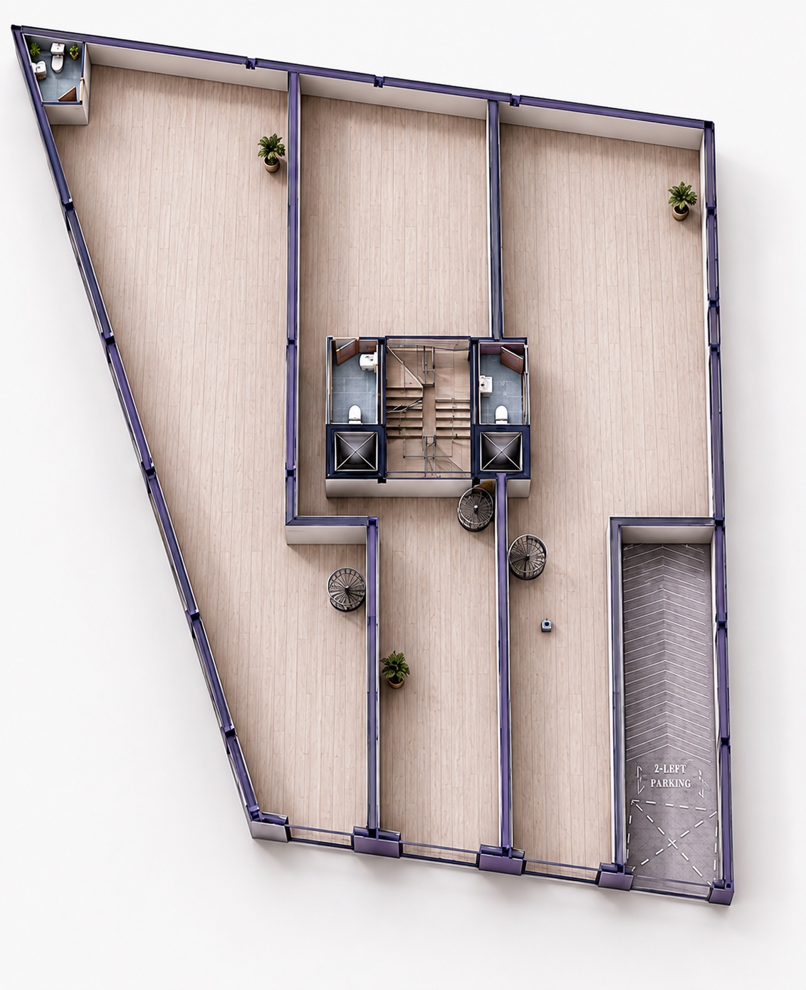 RDC bas + magasins - Plan 3D