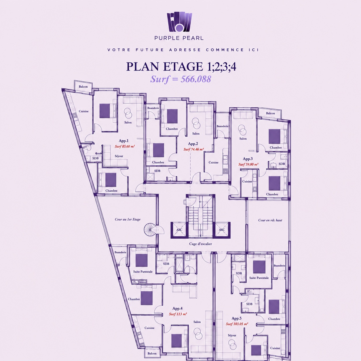 Étages 1, 2, 3 et 4